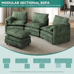 108" Modular Sectional Sofa with Movable Ottoman, Modern L Shaped Couch with Pillow-Armrest, Velvet 4 Deep Seat Cloud Couch for Living Room Apartment Office, Green