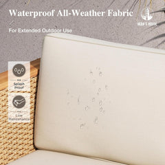 Small Patio Furniture Set, All Weather 3 Pieces Wicker Outdoor Sectional Set,Yellow Rattan Conversation Set with Lounge Sofa and Coffee Table for Lawn, Garden