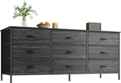 63 Inch Dresser for Bedroom, Dresser for Closet with 9 Drawers, Large TV Stand for 55, 65, 70 Inch TV, Entertainment Center with Storage, Wide Long Chest of Drawers, Rustic Brown
