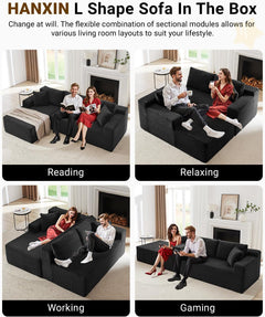 105 Inch Cloud Sectionl Couch,Modern Modulr Sectionl Sof with Deep Set,Corduroy Boneless Couches with L-Shpe Chise for Living Room Bedroom,No ssembly Required (Blck, Left Fcing Chise)