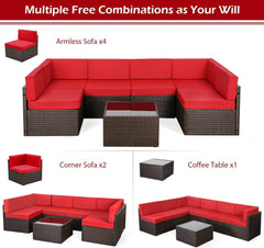 Outdoor Sectional Furniture Chair Set with Cushions and Coffee Table,Patio PE Rattan Wicker Sofa, 7 Piece