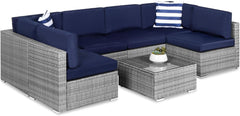 7-Piece Modular Outdoor Sectional Wicker Patio Conversation Set W/ 2 Pillows, Coffee Table, Cover Included - Gray/Cream