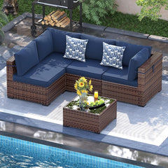 Patio Furniture Set, 8 Inch Armrest Outdoor Sectional Sofa, 6 Piece Wicker Outdoor Furniture Conversation Sets with Waterproof Cover and Coffee Table for Backyard Deck(Brown/Dark Grey)