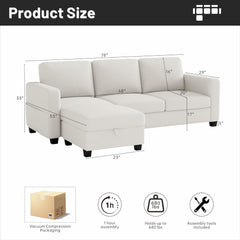 Sectional Sofa Couches for Living Room - 78''Convertible Modular Three-Seater L-Shaped Pet-Friendly Couch,Washable Sofa Cover-Bench Storage, Suitable for Small Living Room, Apartment,Office-Beige