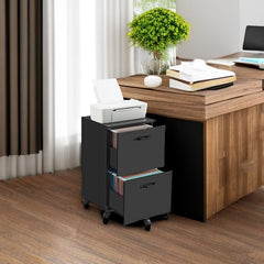 2-Drawer File Cabinet, Small Rolling Filing Cabinet for Home Office, Printer Stand, for A4, Letter-Size Documents, 15.7 X 16.5 X 27.6 Inches, Matte Black UOFC040B16