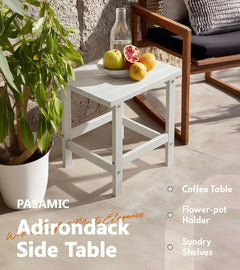 Adirondack Square Side Table, HDPE Outdoor Side Tables, Weather Resistant End Table for Patio, Backyard, Pool, Indoor Companion, Beach, Easy Maintenance (White)