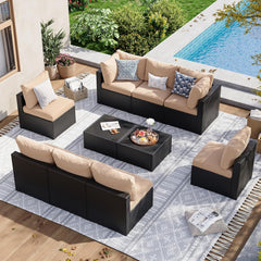 7 Piece Patio Furniture Set Wicker Rattan Patio Sectional Sofa Set Outdoor Seating Furniture with Thickened Cushion, Grey