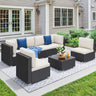 7 Pieces Patio Furniture Set, Outdoor Sectional Sofa PE Rattan Wicker Conversation Set outside Couch with Table and Cushions for Porch Lawn Garden Backyard(Beige+Black)