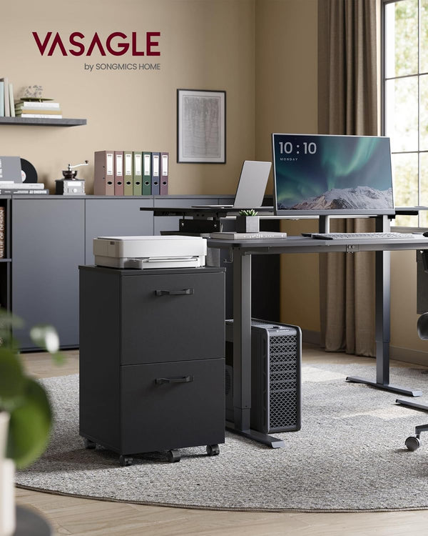 2-Drawer File Cabinet, Small Rolling Filing Cabinet for Home Office, Printer Stand, for A4, Letter-Size Documents, 15.7 X 16.5 X 27.6 Inches, Matte Black UOFC040B16