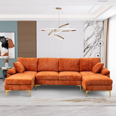 U Shaped Sectional Sofa Couch, 114" Convertible L Shaped Sofa with Chaise Lounge & Ottoman, Modern Oversized Modular 4 Seat Sleeper Sofa Set for Living Room Office, Red Velvet