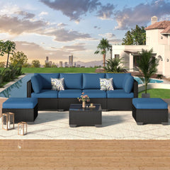 Outdoor Sectional Furniture Chair Set with Cushions and Coffee Table,Patio PE Rattan Wicker Sofa, 7 Piece