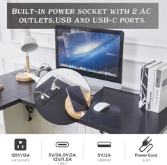 55” Farmhouse L Shaped Desk with Charging Station,Executive L Shaped Desk with Lockable Drawers and Storage Cabinet & Adjustable File Cabinet,White Corner Desk for Home Office