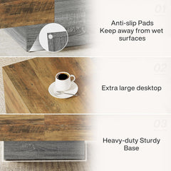 35.4"-52.3" Extendable Farmhouse Coffee Table, Living Room Center Table with Storage, Expandable Wooden Coffee Table for Small Spaces, Coffee Tables for Living Room (1, Brown+Grey)