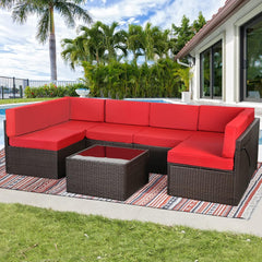 Outdoor Sectional Furniture Chair Set with Cushions and Coffee Table,Patio PE Rattan Wicker Sofa, 7 Piece