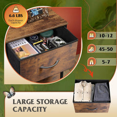 Fabric Dresser, 5-Drawer Tall Dresser for Bedroom, Storage Organizer with Fabric Bins, Wood Top, Sturdy Steel Frame, Chest of Drawers for Closet, Hallway, Rustic Brown Wood Grain Print