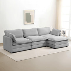 Oversized Modular Sectional Sofa with Movable Ottoman, 112 Inch 4 Seat Modern Corduroy Sofa Set, Convertible L Shaped Couch for Living Room and Office, Beige