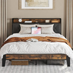 Full Size Bed Frame, Storage Headboard with Outlets, Easy to Install, Sturdy and Stable, No Noise, No Box Springs Needed - Perfect for a Good Night'S Sleep