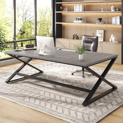 Large Black Computer Desk, 70.8” Long Writing Desk for Home Office, Modern Simple Executive Work Study Desk for Two Person, Wood Double PC Gaming Workstation Computer Table for Bedroom, Black Oak