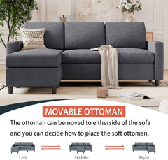 73.6" Modular Sectional Sofa, Comfy Cloud Couch with Movable Ottoman Deep Seat L Shaped Modular Sofa, Sectional Couches L Shaped Couch for Living Room and Apartment, Dark Grey