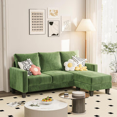 Couch for Small Living Room, 73" Small Sofa with Reversible Ottoman, 3 Seat L-Shaped Sofas, Comfy Couches for Apartment (Linen Fabric, Dark Grey)