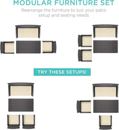 4-Piece Outdoor Wicker Patio Conversation Furniture Set for Backyard W/Coffee Table, Seat Cushions - Gray/Cream