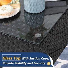 7 Piece Outdoor Patio Furniture Set, PE Rattan Conversation Sofa Set, Wicker Sectional Sofa Set with Cushions Couch Set & Coffee Table for Outside, Garden, Balcony, Light Blue