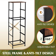 Fabric Dresser, 5-Drawer Tall Dresser for Bedroom, Storage Organizer with Fabric Bins, Wood Top, Sturdy Steel Frame, Chest of Drawers for Closet, Hallway, Rustic Brown Wood Grain Print