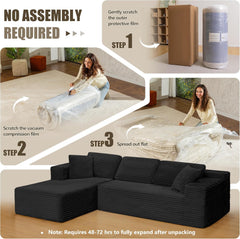 108" Cloud Sectional Couch Sofa with L-Shape Chaise, Modern Modular Sofa Couch with Deep Seat, Upholstered Couches for Living Room Bedroom, No Assembly Required (Black)