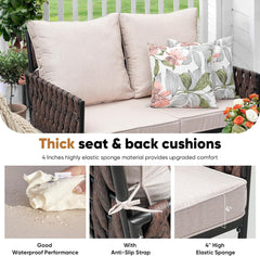 5 Pieces Patio Furniture Set,Outdoor Conversation Set with 2 round Side Tables,Modern Metal Outdoor Couch with Waterproof Cushions for Backyard,Porch,Beige