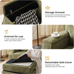 85" Sectional Couches with Storage Ottoman,L Shaped Couch with Armrest Organizer,3-Seater Sofa,Thick Cushions,Small Sofas for Living Room,Bedroom,Apartment,Chenille,Green