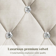 Full Size Bed Frame with 2 Storage Drawers, Upholstered Bed Frame with Adjustable Diamond Headboard, Velvet Modern Platform Bed Frame, No Box Spring Needed, Easy to Assemble, Beige