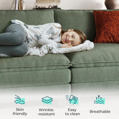 Sectionl Loveset Sof - 90'' Oversized Corduroy Cloud Couch Soft Modern Comfy Green Loveset Couch Deep Set Couches for Living Room Bedroom prtment Office, Green