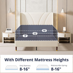 Full Size Bed Frame with 51.2" Tall Curved Wingback Headboard, Linen Upholstered Platform Bed, Soft Fabric/Noise-Free/Wooden Slats Support/No Box Spring Needed/Easy Assembly, Beige