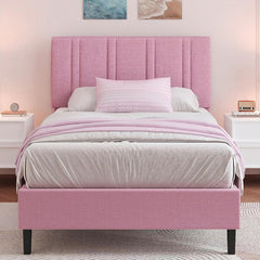 Queen Size Bed with Headboard and Storage, Queen Upholstered Platform Beds with Wooden Slats Support, Fabric Bed Frame, No Box Spring Required, Easy Assembly, Blue