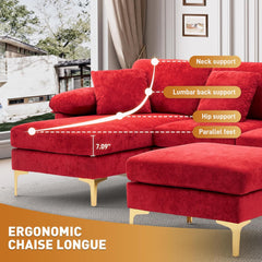 U Shaped Sectional Sofa Couch, 114" Convertible L Shaped Sofa with Chaise Lounge & Ottoman, Modern Oversized Modular 4 Seat Sleeper Sofa Set for Living Room Office, Red Velvet