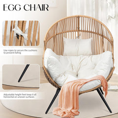 Egg Chair Wicker Outdoor Chairs, Oversized Patio Chair Oversized Lounger Chair with Cushion for Indoor Living Room, Bedroom, outside Patio Backyard Balcony, Beige