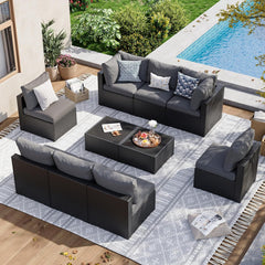 7 Piece Patio Furniture Set Wicker Rattan Patio Sectional Sofa Set Outdoor Seating Furniture with Thickened Cushion, Grey