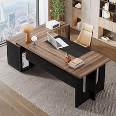 74.8 Inch Executive Desk, Large Office Desk with Cabinet, L Shaped Computer Table with Shelves and CPU Storage, Modern Home Office Desks Business Furniture Workstation Set