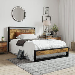 Full Size Bed Frame with Wooden Headboard,Heavy Duty Metal Slats Support Platform,No Box Spring Needed,Rustic Brown