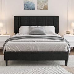 Queen Size Bed with Headboard and Storage, Queen Upholstered Platform Beds with Wooden Slats Support, Fabric Bed Frame, No Box Spring Required, Easy Assembly, Blue