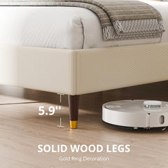 Full Size Bed Frame with 51.2" Tall Curved Wingback Headboard, Linen Upholstered Platform Bed, Soft Fabric/Noise-Free/Wooden Slats Support/No Box Spring Needed/Easy Assembly, Beige