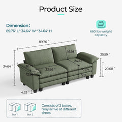 Sectionl Loveset Sof - 90'' Oversized Corduroy Cloud Couch Soft Modern Comfy Green Loveset Couch Deep Set Couches for Living Room Bedroom prtment Office, Green
