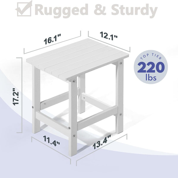 Adirondack Square Side Table, HDPE Outdoor Side Tables, Weather Resistant End Table for Patio, Backyard, Pool, Indoor Companion, Beach, Easy Maintenance (White)