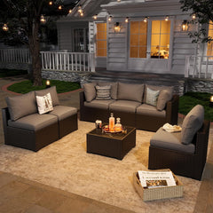 7 Piece Patio Furniture Set Wicker Rattan Patio Sectional Sofa Set Outdoor Seating Furniture with Thickened Cushion, Grey