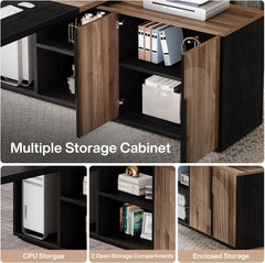 74.8 Inch Executive Desk, Large Office Desk with Cabinet, L Shaped Computer Table with Shelves and CPU Storage, Modern Home Office Desks Business Furniture Workstation Set