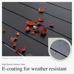 37" Patio Table for 4, Metal Outdoor Dining Table with E-Coating, Square Steel Slated Outdoor Table with 1.57" Umbrella Hole for Garden Backyard, Black