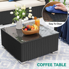 7 Pieces Patio Furniture Set, Outdoor Sectional Sofa PE Rattan Wicker Conversation Set outside Couch with Table and Cushions for Porch Lawn Garden Backyard(Beige+Black)