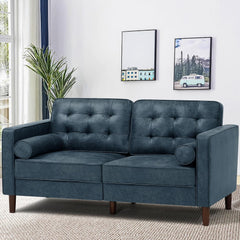 84" Suede Leather Sofa with 2 Soft Pillows, Tufted Modern Sofa with Sturdy Wooden Legs, 3 Seats Couch for Living Room, Office, Bedroom, Grey