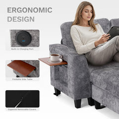 118-Inch U-Shaped Sectional Sofa with 4 Seats, 2 Ottomans, and Foldable Side Table in Grey for Living Room