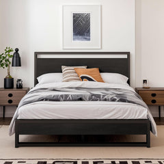 Full Size Bed Frame with Wooden Headboard,Heavy Duty Metal Slats Support Platform,No Box Spring Needed,Rustic Brown